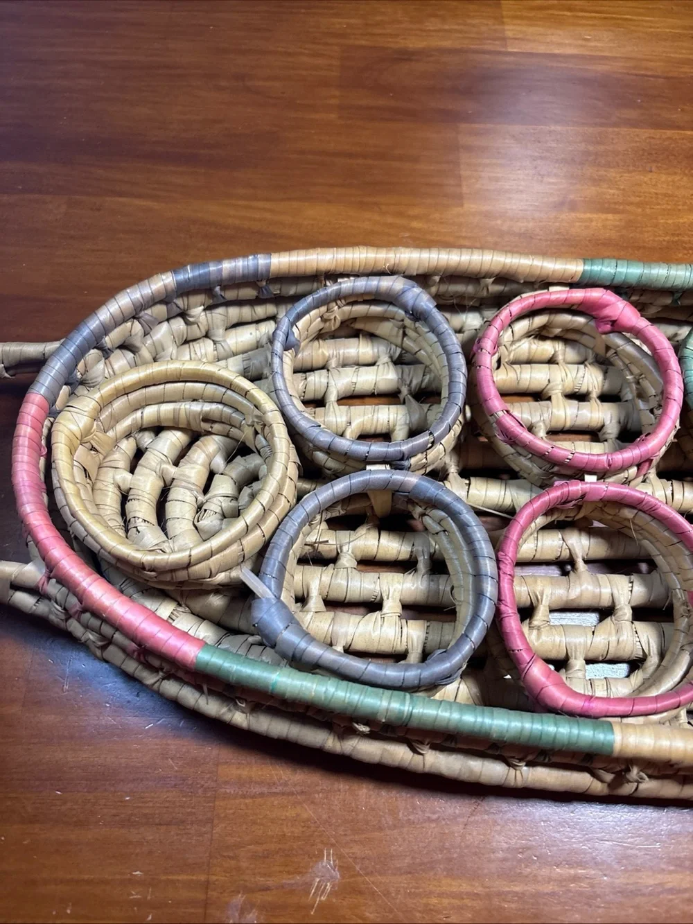 Vintage Wicker Rattan Drink Carrier Retro Woven Boho Cantina Multicolor Style